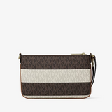 Michael Kors Jet Set Travel Striped Signature Logo Convertible Wristlet Vanilla/Luggage | Until July 28 Only