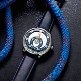 Mandetbrote Mechanical Exception Leather Strap Men's Watch - Orbital | Blue Flow