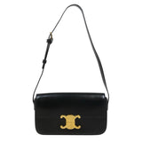 Celine Calf Leather Triomphe Black Shoulder Bag Golden Hardware S25090105 (Good Condition)