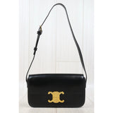 Celine Calf Leather Triomphe Black Shoulder Bag Golden Hardware S25090105 (Good Condition)