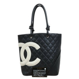 Chanel 25090802 Cambon Line Calf Leather ToteBag Black White MM Made In 2004-2005 (Good Condition)