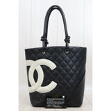 Chanel 25090802 Cambon Line Calf Leather ToteBag Black White MM Made In 2004-2005 (Good Condition)