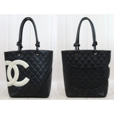 Chanel 25090802 Cambon Line Calf Leather ToteBag Black White MM Made In 2004-2005 (Good Condition)