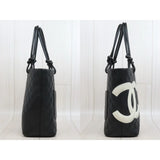 Chanel 25090802 Cambon Line Calf Leather ToteBag Black White MM Made In 2004-2005 (Good Condition)