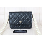 Chanel W25082803 Coco Mark Lambskin Pearl Chain Mini WOC16 Black Made In 2021-2022 (Very Good Condition)