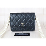 Chanel W25082803 Coco Mark Lambskin Pearl Chain Mini WOC16 Black Made In 2021-2022 (Very Good Condition)