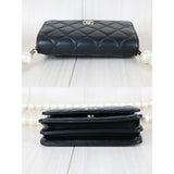Chanel W25082803 Coco Mark Lambskin Pearl Chain Mini WOC16 Black Made In 2021-2022 (Very Good Condition)
