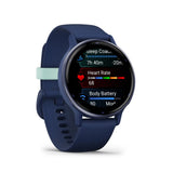 Garmin Vivoactive 5 Metallic Navy Aluminum Bezel with Navy Case and Silicone Band GM-010-02862-52