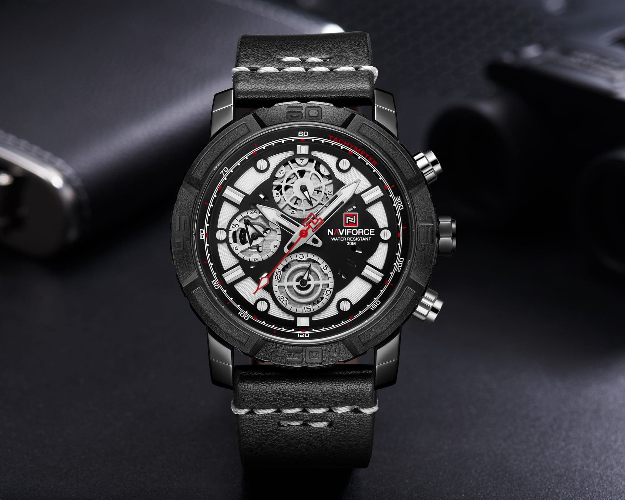 NAVIFORCE ANALOG NF9139 B/W/B QUARTZ MEN'S WATCH - H2 Hub Watches