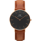 DANIEL WELLINGTON CLASSIC DURHAM ROSE GOLD STAINLESS STEEL DW00100138 BROWN LEATHER STRAP UNISEX WATCH