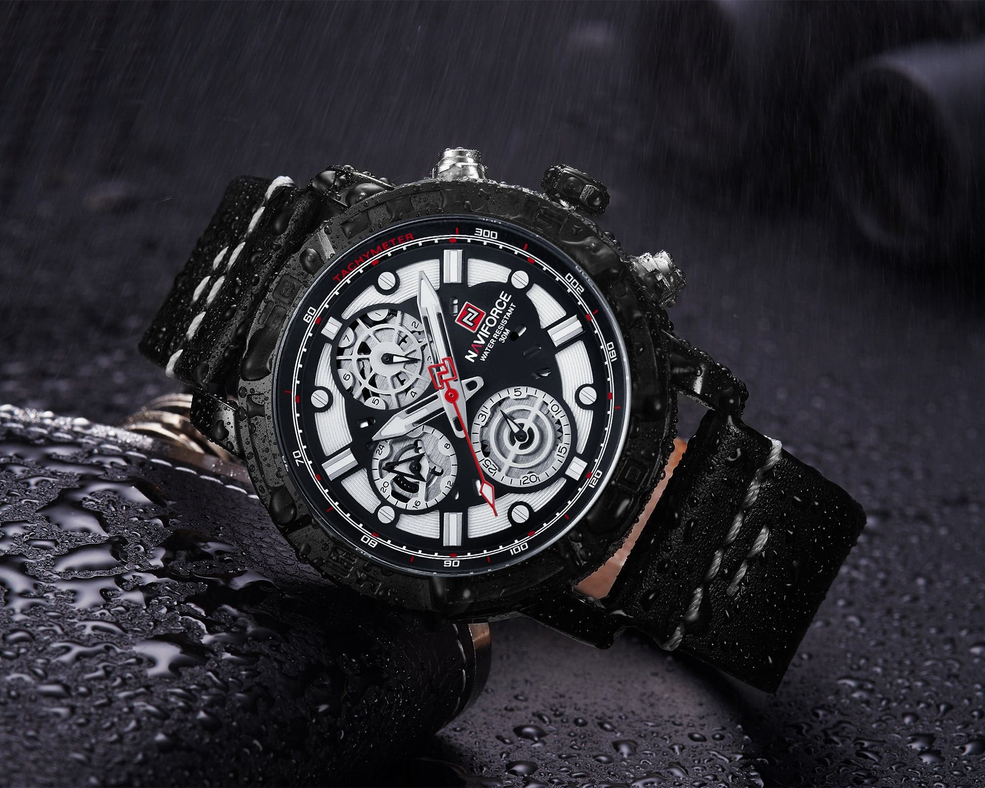 NAVIFORCE ANALOG NF9139 B/W/B QUARTZ MEN'S WATCH - H2 Hub Watches