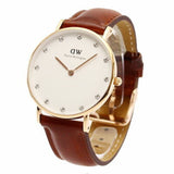 DANIEL WELLINGTON CLASSY ST MAWES ROSE GOLD STAINLESS STEEL DW00100075 BROWN LEATHER STRAP WOMEN'S WATCH