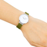 BERING 15531-800 MAX RENE POLISHED SILVER CASE & GREEN RUBBER STRAP WOMEN'S WATCH