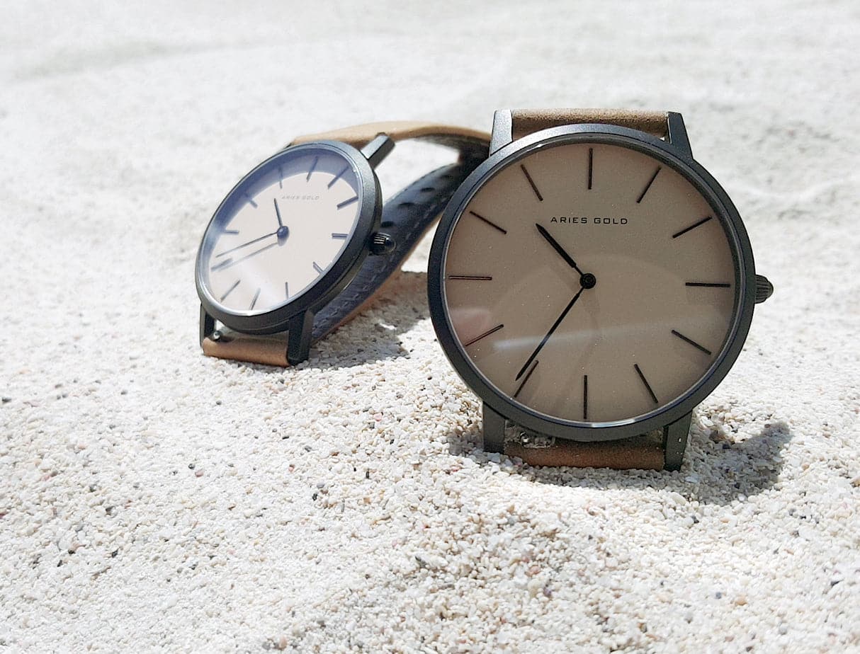 ARIES GOLD URBAN SANTOS G 1022 & L 1023 BK-BEI COUPLE'S WATCHES - H2 Hub Watches