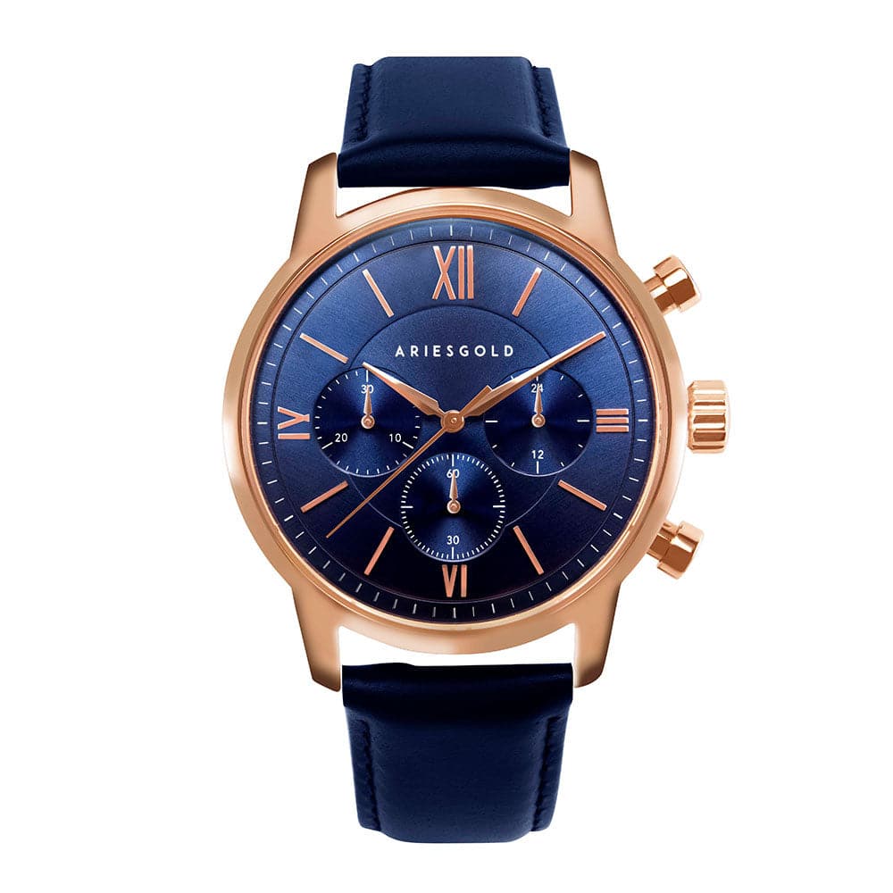 ARIES GOLD URBAN ETERNAL G 1027 RG-BU BLUE LEATHER STRAP MEN'S WATCH - H2 Hub Watches