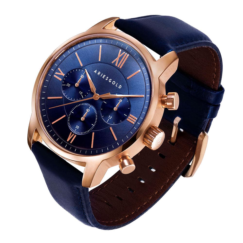 ARIES GOLD URBAN ETERNAL G 1027 RG-BU BLUE LEATHER STRAP MEN'S WATCH - H2 Hub Watches