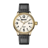 INGERSOLL DISCOVERY THE APSLEY AUTOMATIC GOLD STAINLESS STEEL 102702 BLACK LEATHER STRAP MEN'S WATCH - H2 Hub Watches