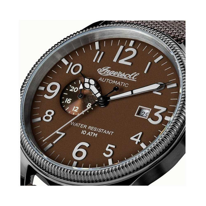 INGERSOLL DISCOVERY THE APSLEY AUTOMATIC GREY STAINLESS STEEL 102803 BROWN NYLON STRAP MEN'S WATCH - H2 Hub Watches