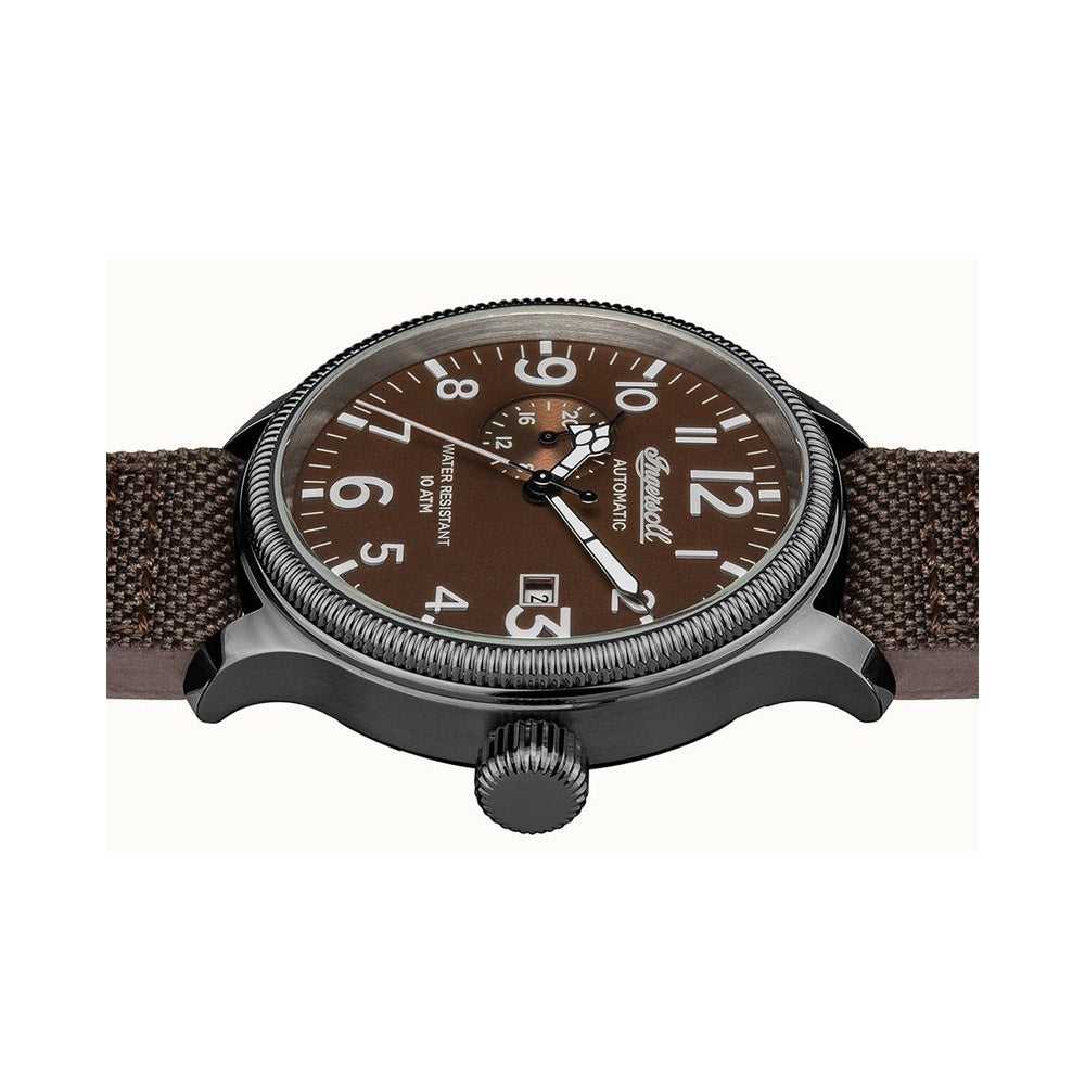 INGERSOLL DISCOVERY THE APSLEY AUTOMATIC GREY STAINLESS STEEL 102803 BROWN NYLON STRAP MEN'S WATCH - H2 Hub Watches