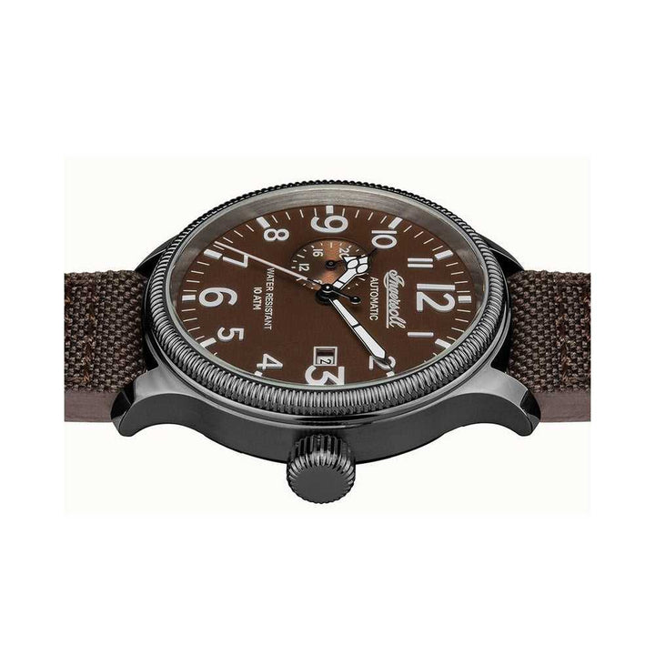 INGERSOLL DISCOVERY THE APSLEY AUTOMATIC GREY STAINLESS STEEL 102803 BROWN NYLON STRAP MEN'S WATCH - H2 Hub Watches