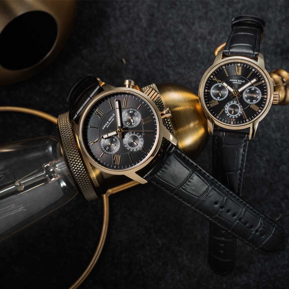 ARIES GOLD URBAN ETERNAL G 103 & B 103 G-BK COUPLE'S WATCHES - H2 Hub Watches