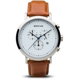 BERING 10540-504 CLASSIC CHRONOGRAPH WHITE DIAL BROWN LEATHER STRAP MEN'S WATCH