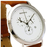 BERING 10540-504 CLASSIC CHRONOGRAPH WHITE DIAL BROWN LEATHER STRAP MEN'S WATCH
