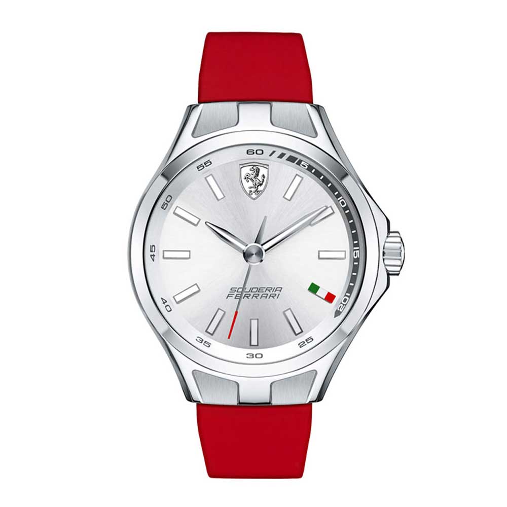 FERRARI SCUDERIA DONNA ANALOG SILVER STAINLESS STEEL 0820008 RED SILICONE STRAP WOMEN'S WATCH - H2 Hub Watches