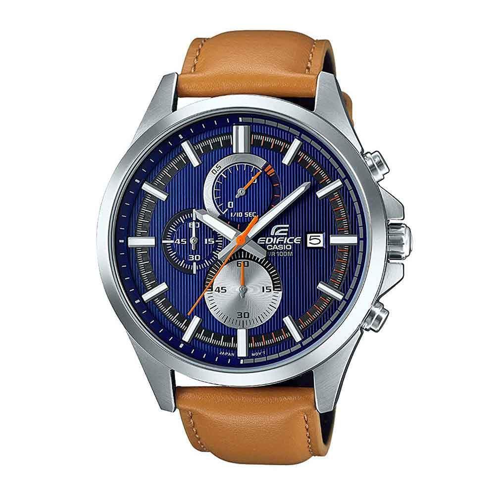 CASIO EDIFICE EFV-520L-2AVUDF CHRONOGRAPH SILVER STAINLESS STEEL BROWN LEATHER STRAP MEN'S WATCH - H2 Hub Watches