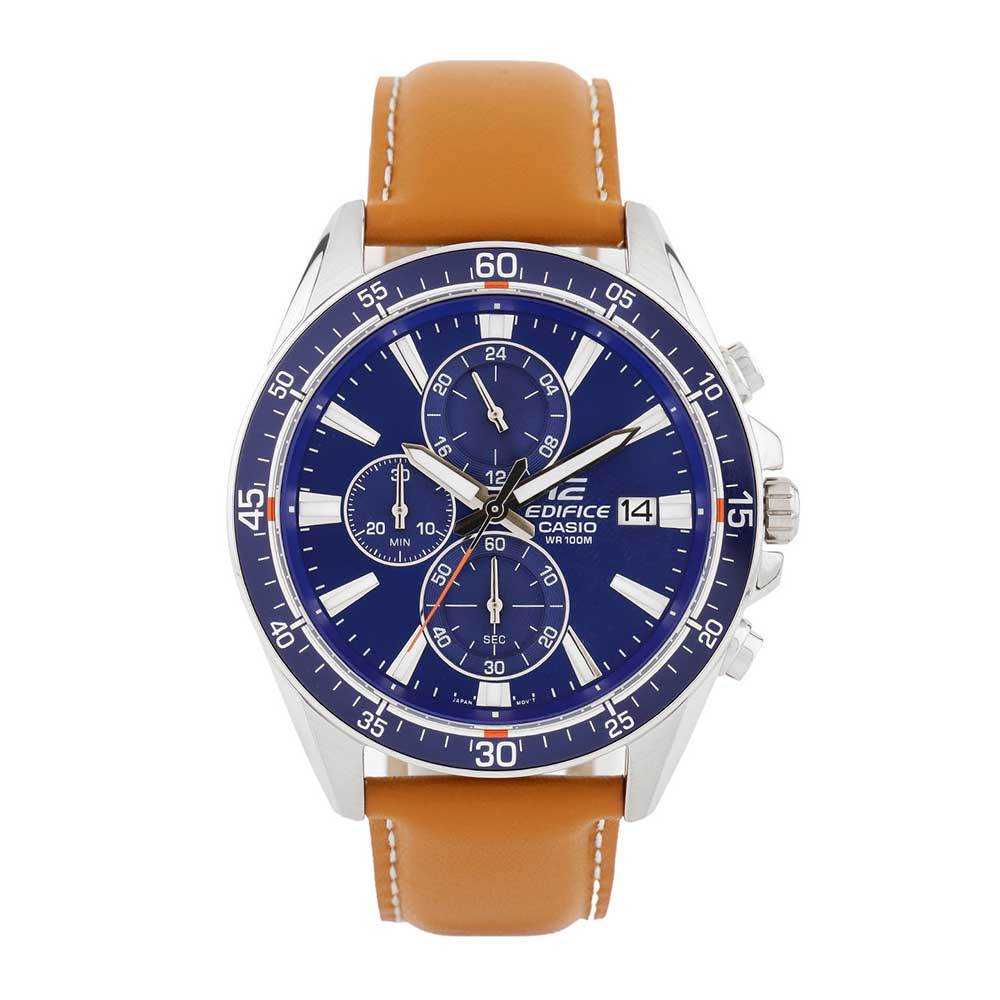 CASIO EDIFICE EFR-546L-2AVUDF CHRONOGRAPH SILVER STAINLESS STEEL BROWN LEATHER STRAP MEN'S WATCH - H2 Hub Watches