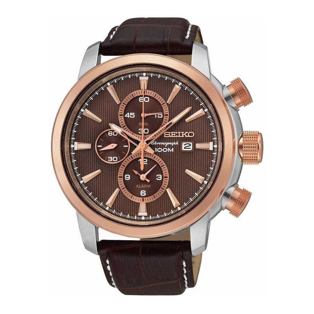 SEIKO GENERAL SNAF52P1 CHRONOGRAPH MEN'S BROWN LEATHER STRAP WATCH - H2 Hub Watches