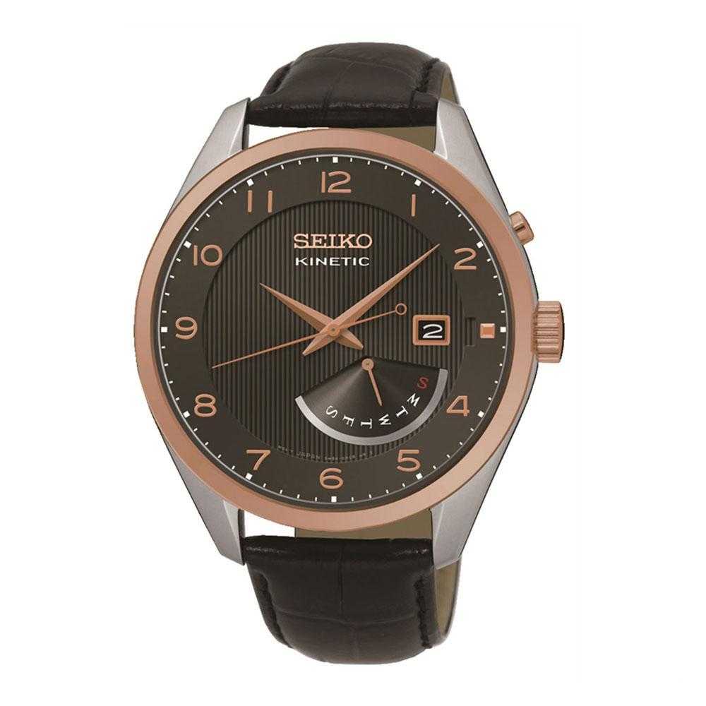 SEIKO GENERAL KINETIC SRN070P1 MEN'S BLACK LEATHER STRAP WATCH - H2 Hub Watches