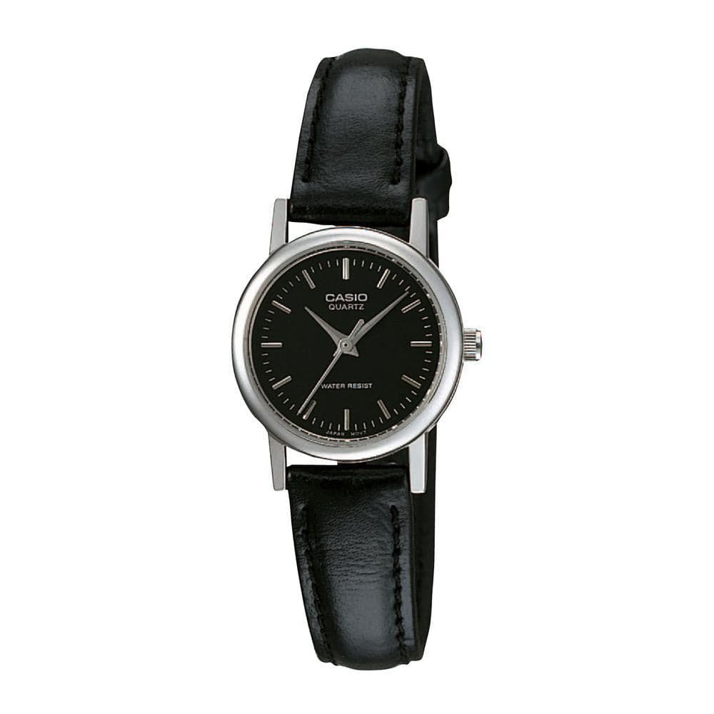 CASIO GENERAL LTP-1095E-1ADF QUARTZ SILVER STAINLESS STEEL BLACK LEATHER STRAP WOMEN'S WATCH - H2 Hub Watches