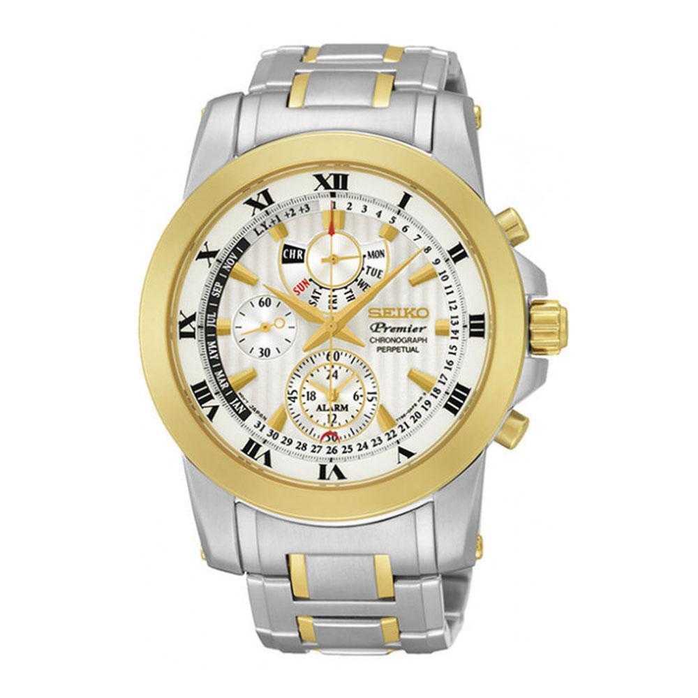SEIKO PREMIER PERPETUAL SPC162P1 CHRONOGRAPH STAINLESS STEEL MEN'S TWO TONE WATCH - H2 Hub Watches