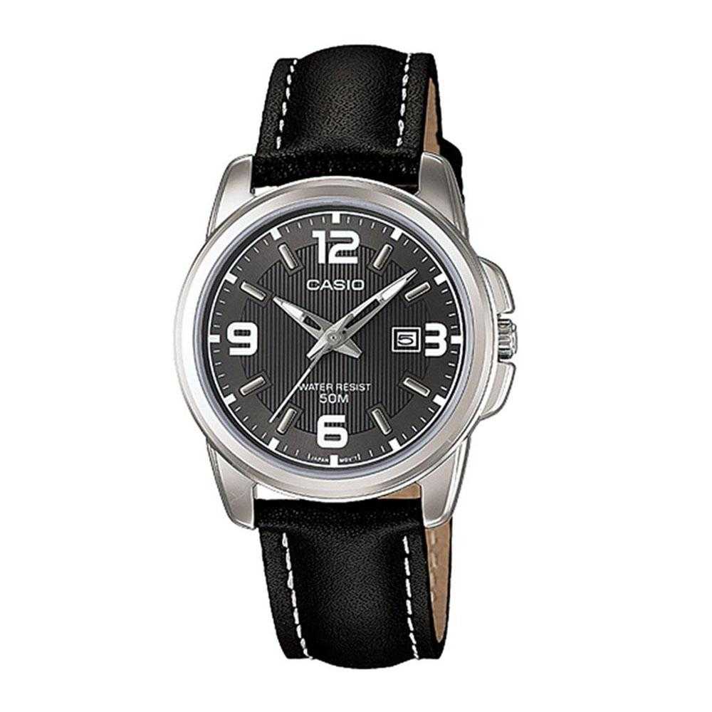CASIO GENERAL LTP-1314L-8AVDF QUARTZ SILVER STAINLESS STEEL BLACK LEATHER STRAP WOMEN'S WATCH - H2 Hub Watches