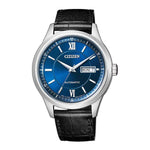 CITIZEN NY4050-03LB AUTOMATIC SILVER STAINLESS STEEL BLACK LEATHER STRAP MEN'S WATCH - H2 Hub Watches