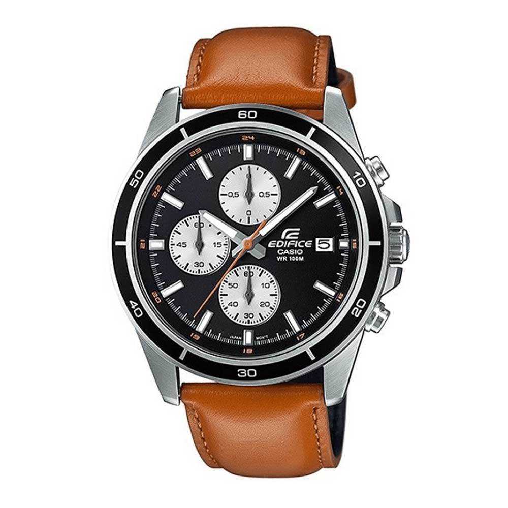 CASIO EDIFICE EFR-526L-1BVUDF 3-HAND ANALOG SILVER STAINLESS STEEL BROWN LEATHER STRAP MEN'S WATCH - H2 Hub Watches