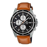 CASIO EDIFICE EFR-526L-1BVUDF 3-HAND ANALOG SILVER STAINLESS STEEL BROWN LEATHER STRAP MEN'S WATCH - H2 Hub Watches
