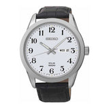 SEIKO GENERAL SNE371P1 SOLAR MEN'S BLACK LEATHER STRAP WATCH - H2 Hub Watches