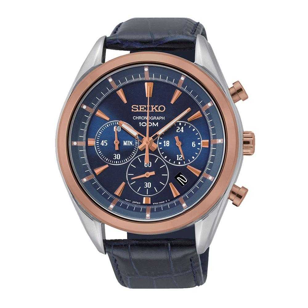 SEIKO GENERAL SSB160P1 CHRONOGRAPH MEN'S BLUE LEATHER STRAP WATCH - H2 Hub Watches