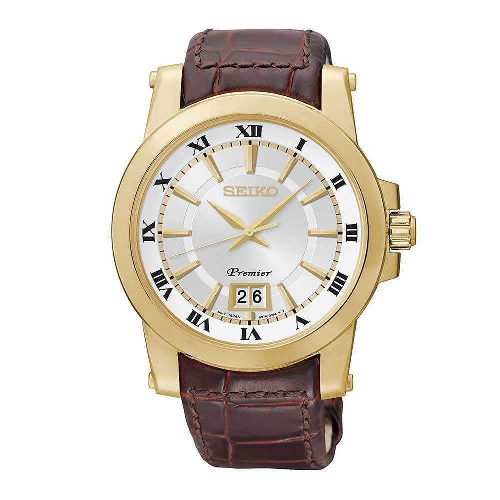 SEIKO PREMIER SUR018P1 ANALOG MEN'S BROWN LEATHER STRAP WATCH - H2 Hub Watches