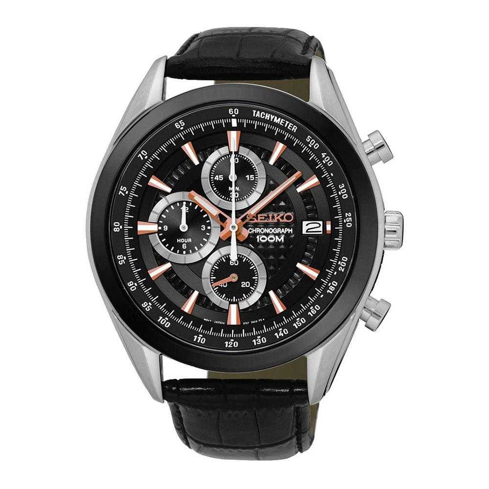 SEIKO GENERAL NEO SPORTS SSB183P1 CHRONOGRAPH MEN'S BLACK LEATHER STRAP WATCH - H2 Hub Watches