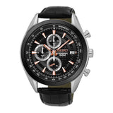 SEIKO GENERAL NEO SPORTS SSB183P1 CHRONOGRAPH MEN'S BLACK LEATHER STRAP WATCH - H2 Hub Watches