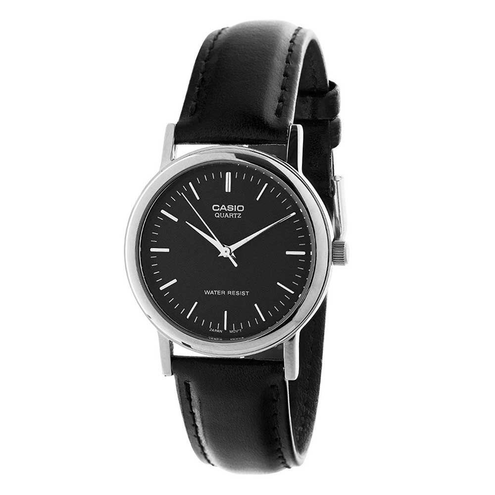 CASIO GENERAL MTP-1095E-1ADF QUARTZ SILVER STAINLESS STEEL BLACK LEATHER STRAP MEN'S WATCH - H2 Hub Watches