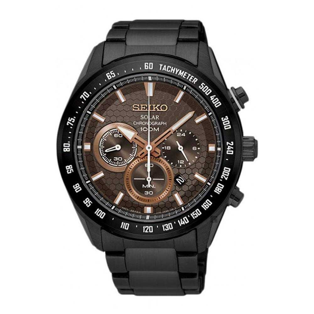 SEIKO GENERAL SSC587P1 SOLAR CHRONOGRAPH STAINLESS STEEL MEN'S BLACK WATCH - H2 Hub Watches