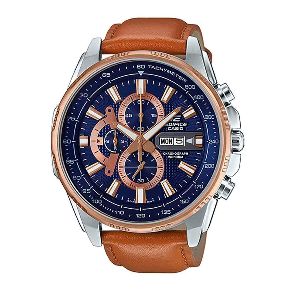 CASIO EDIFICE EFR-549L-2AVUDF CHRONOGRAPH SILVER STAINLESS STEEL BROWN LEATHER STRAP MEN'S WATCH - H2 Hub Watches
