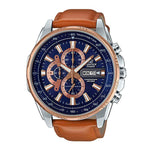 CASIO EDIFICE EFR-549L-2AVUDF CHRONOGRAPH SILVER STAINLESS STEEL BROWN LEATHER STRAP MEN'S WATCH - H2 Hub Watches