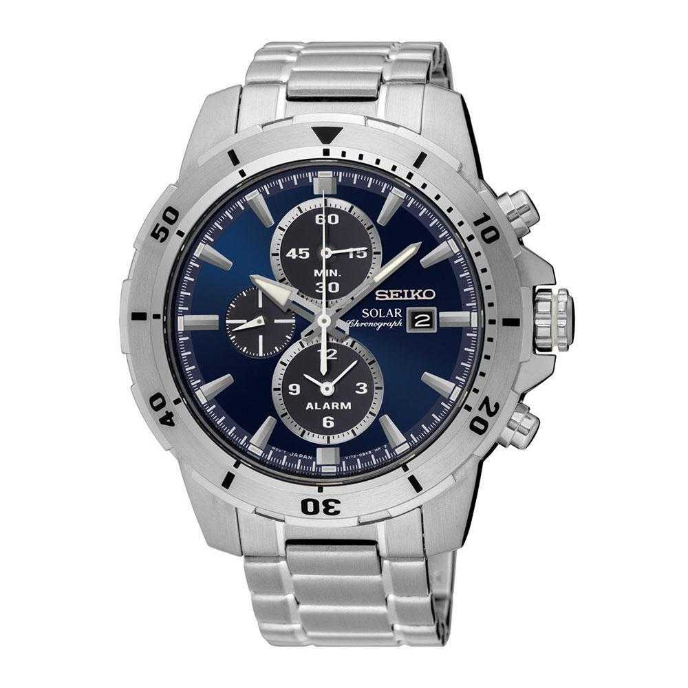 SEIKO GENERAL SSC555P1 SOLAR CHRONOGRAPH STAINLESS STEEL MEN'S SILVER WATCH - H2 Hub Watches