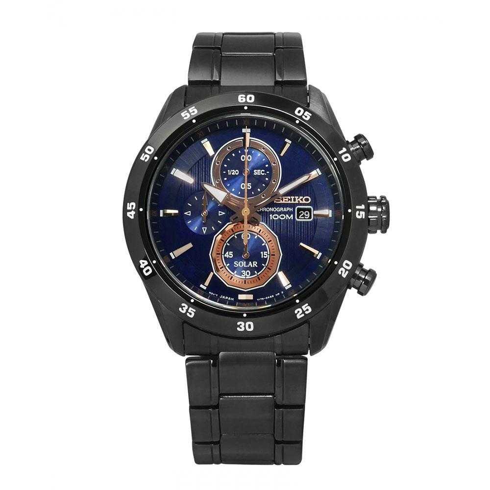 SEIKO GENERAL SSC539P1 SOLAR CHRONOGRAPH STAINLESS STEEL MEN'S BLACK WATCH - H2 Hub Watches