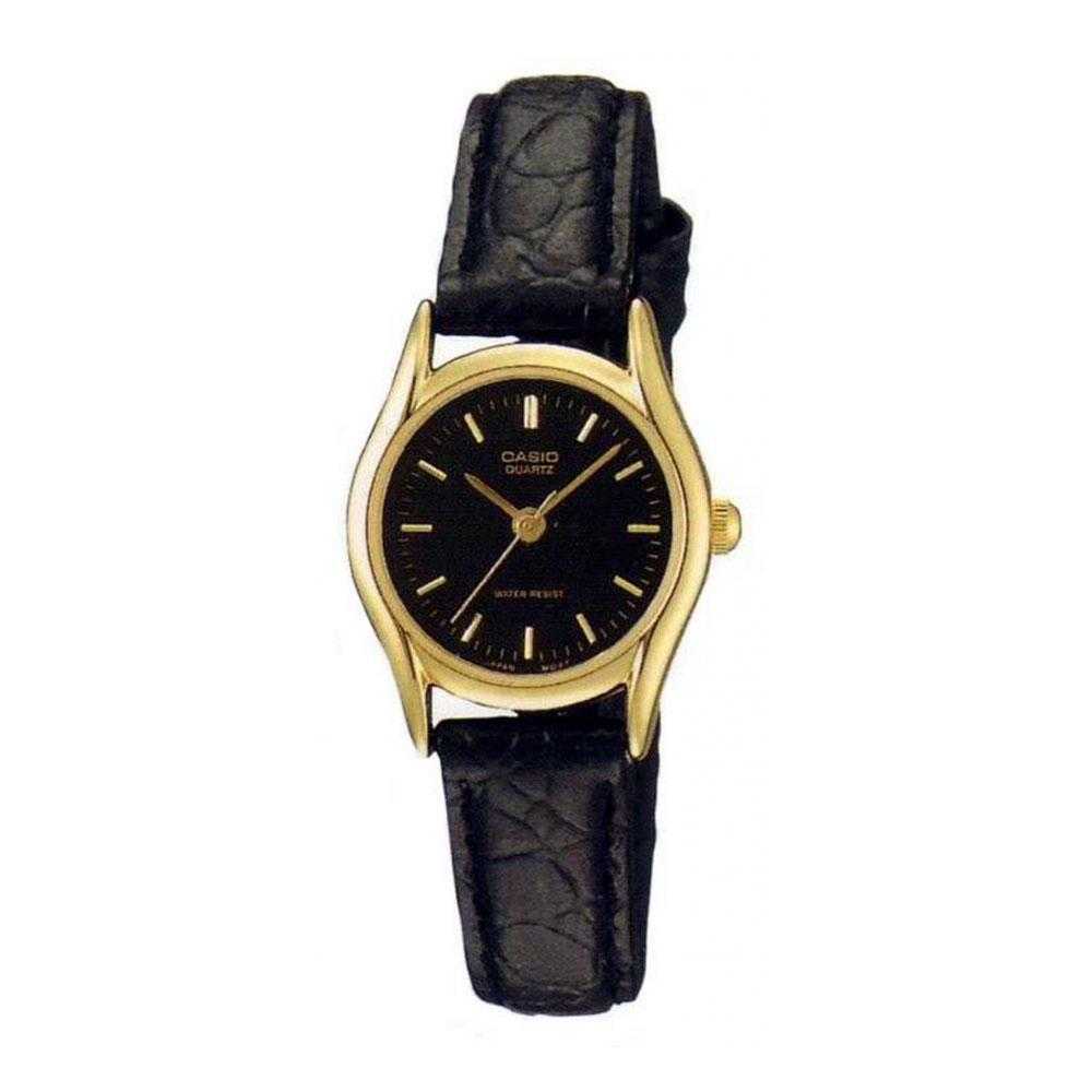 CASIO GENERAL LTP-1094Q-1ARDF QUARTZ GOLD STAINLESS STEEL BLACK LEATHER STRAP WOMEN'S WATCH - H2 Hub Watches